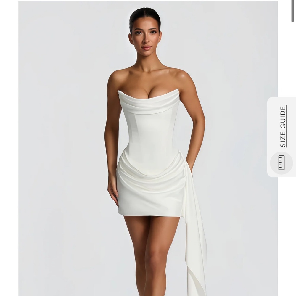 Miss Rosier Zenina White Ruched ribbon detail mini White Dress